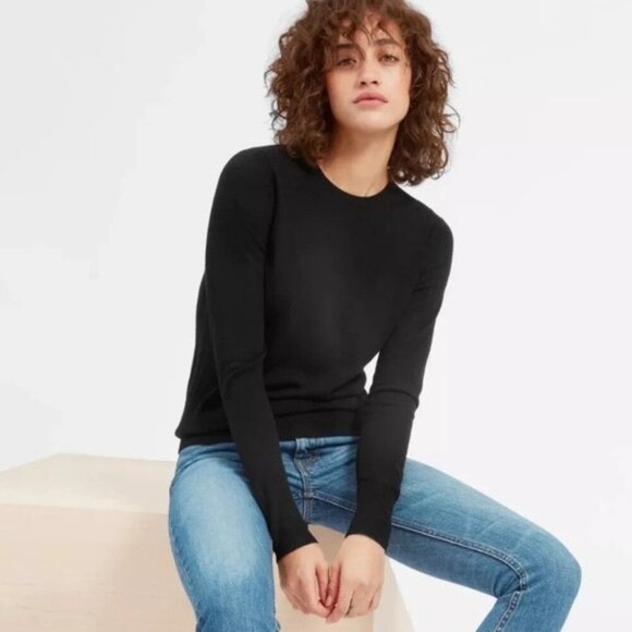 EVERLANE | Lightweight 100% Petite Wool Crewneck Sweater Top in Black | Sz S - Picture 1 of 9